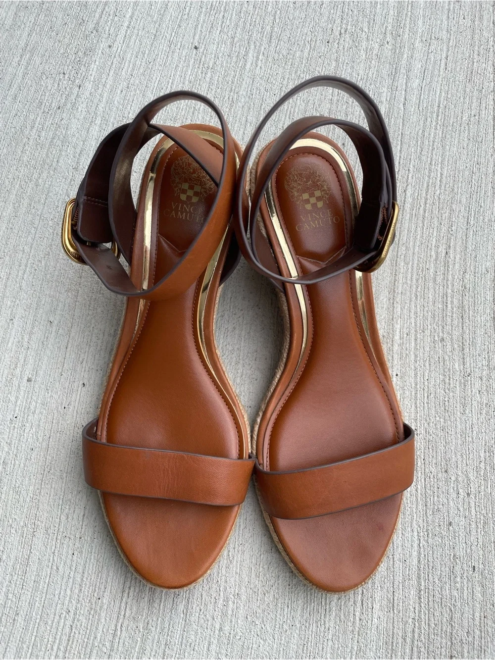 Vince Camuto Brown Leather Ankle-Strap Espadrille Wedge